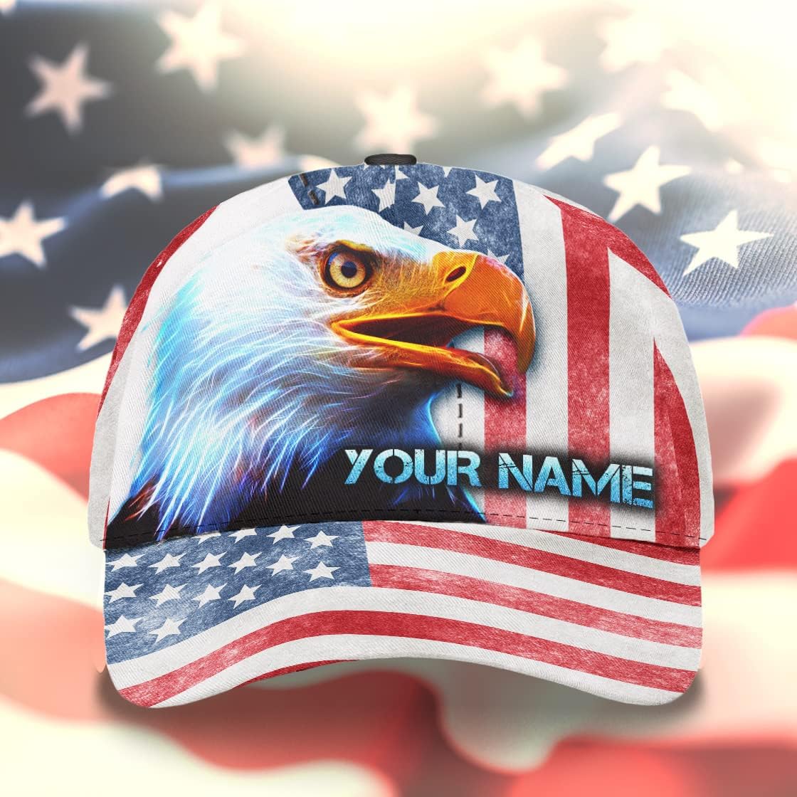 4th Of July American Flag Eagle Custom Name Baseball Cap - Christian Hats for Men and Women Trucker Hats Custom Hats Gifts For Men & Women