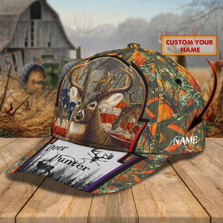 4th of July Deer Hunting Cap for Dad, Son 3D Classic Cap for Hunters Trucker Hats Custom Hats Gifts For Men & Women