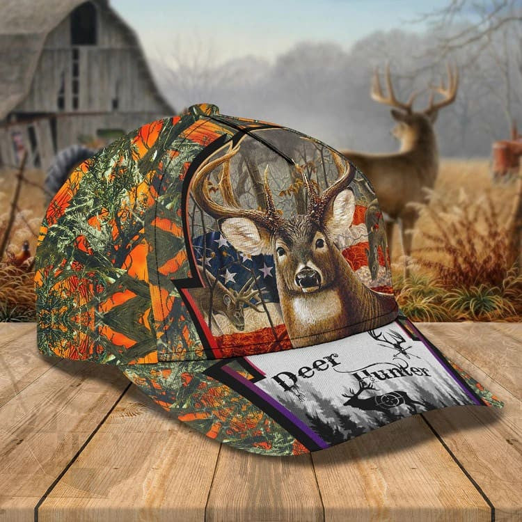 4th of July Deer Hunting Cap for Dad, Son 3D Classic Cap for Hunters Trucker Hats Custom Hats Gifts For Men & Women