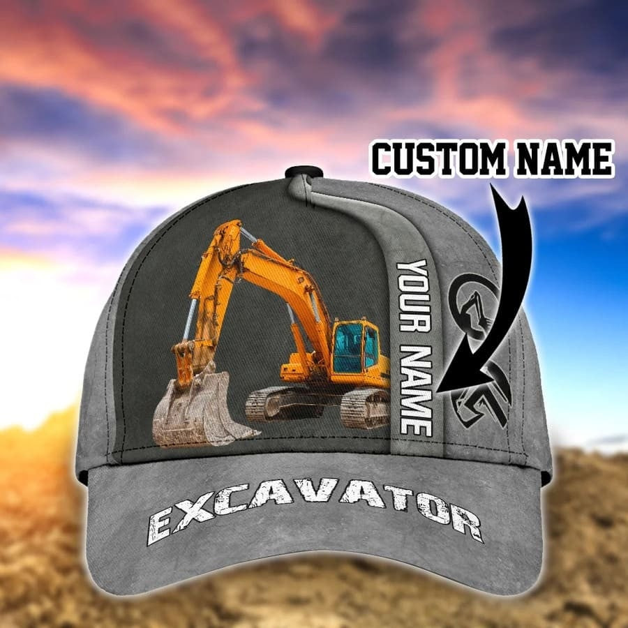 4th of July Excavator 3D Vintage Cap for Men, Independence American Flag Pattern Excavator Retro Cap for Him Trucker Hats Custom Hats Gifts For Men & Women