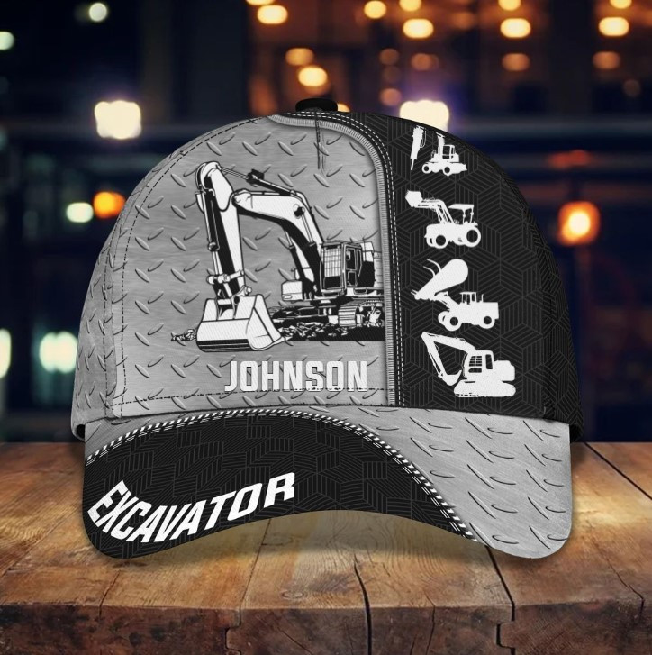 4th of July Excavator 3D Vintage Cap for Men, Independence American Flag Pattern Excavator Retro Cap for Him Trucker Hats Custom Hats Gifts For Men & Women