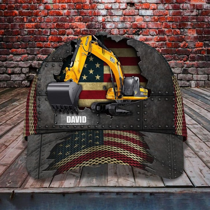 4th of July Excavator 3D Vintage Cap for Men, Independence American Flag Pattern Excavator Retro Cap for Him Trucker Hats Custom Hats Gifts For Men & Women