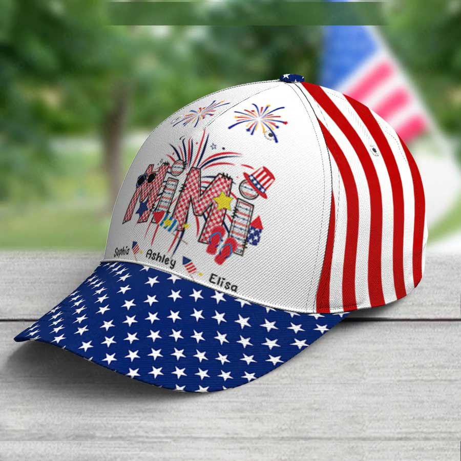 4th of July Grandma Hat, Personalized Mimi and Grandkids Independence Classic Cap for Independence Day Trucker Hats Custom Hats Gifts For Men & Women