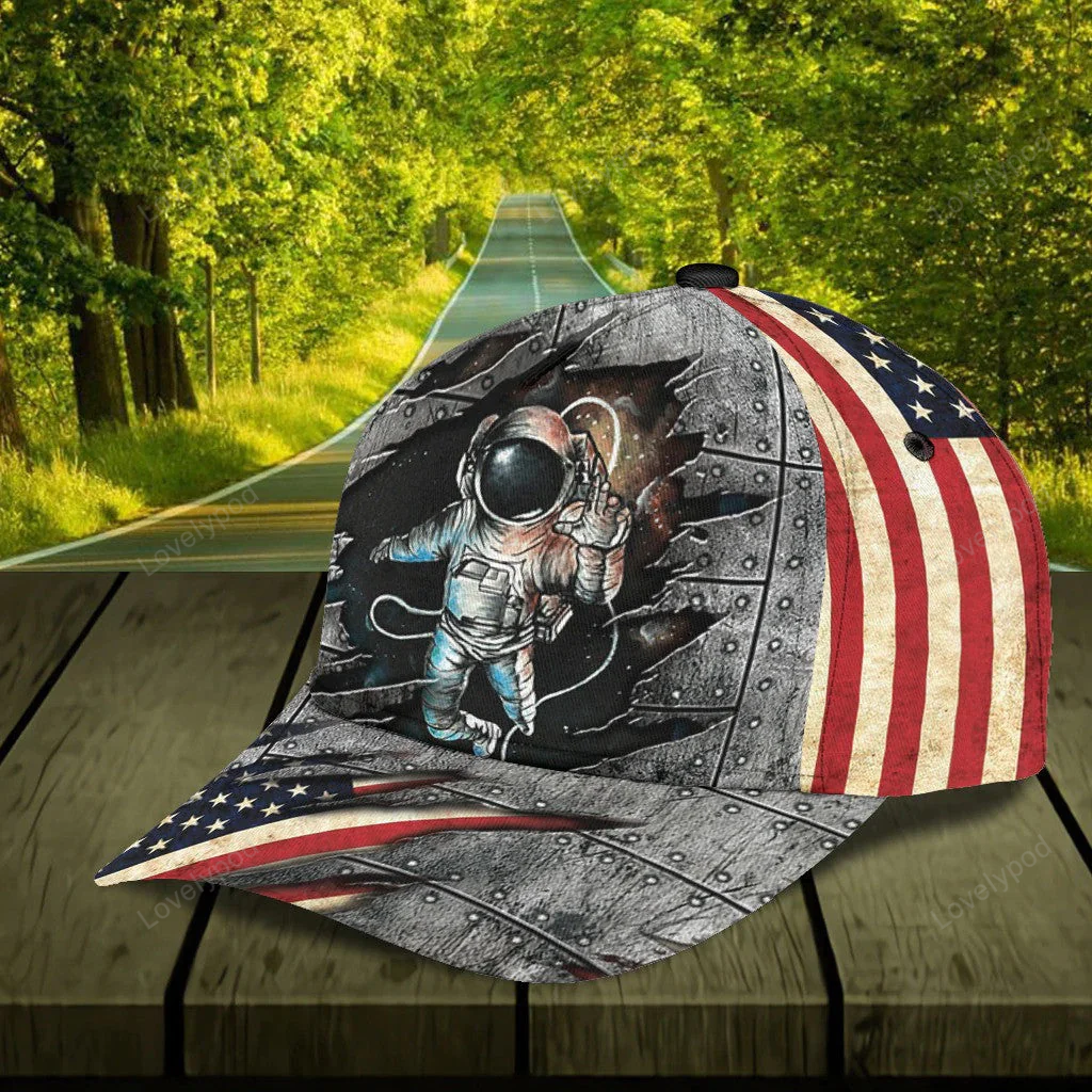 4th of July Personalized Astronaut Classic Cap, Proud of Astronaut Cap Hat Trucker Hats Custom Hats Gifts For Men & Women