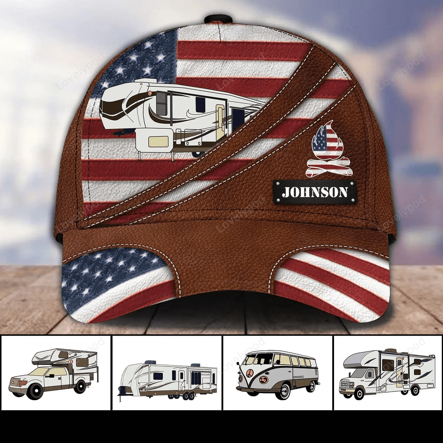 4th of July Personalized Camping Cap for Family, Custom RV Camping Leatherette 3D Cap for Family Trucker Hats Custom Hats Gifts For Men & Women