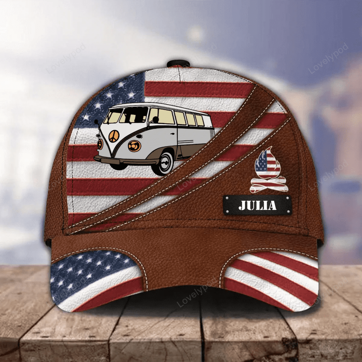 4th of July Personalized Camping Cap for Family, Custom RV Camping Leatherette 3D Cap for Family Trucker Hats Custom Hats Gifts For Men & Women
