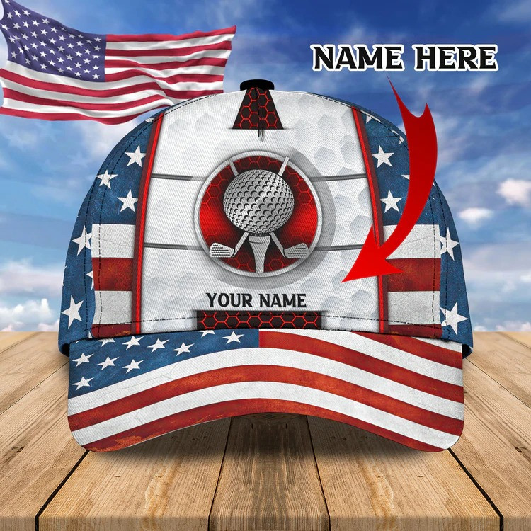 4th of July Personalized Golf Cap for Men 3D All Over Printed for Golf Players Trucker Hats Custom Hats Gifts For Men & Women