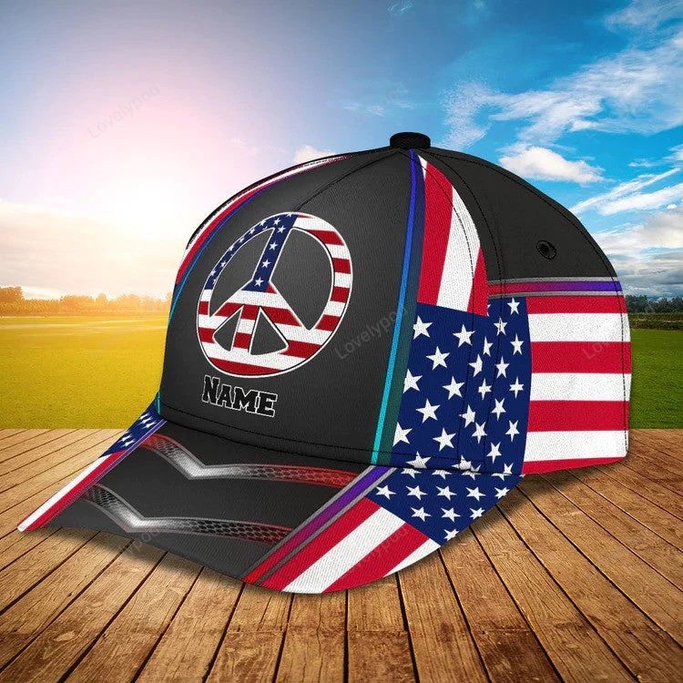 4th of July Personalized Hippie Cap, Cute gift for Hippie Community for Girl and Man Cap Hat Trucker Hats Custom Hats Gifts For Men & Women
