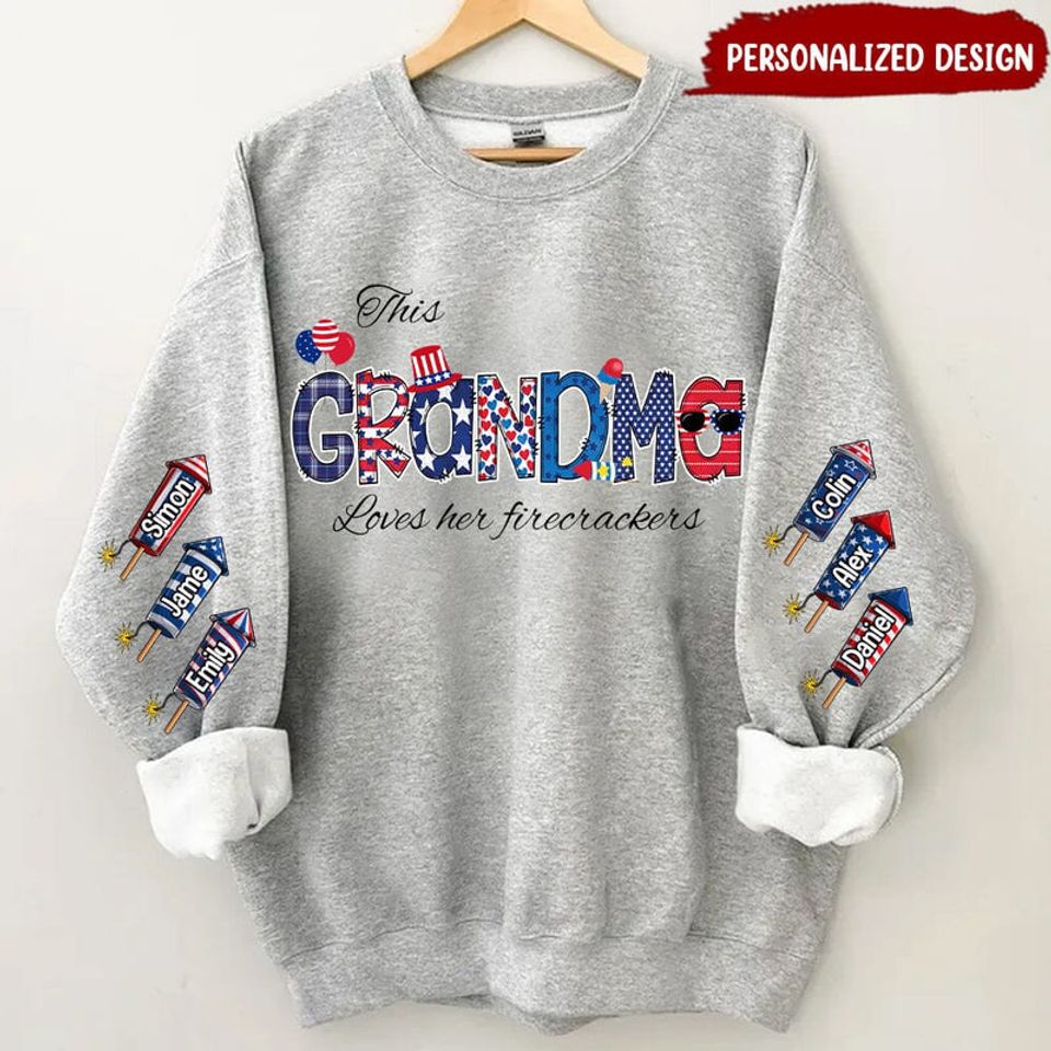 4th of July This Gramdma Loves Her Firecrackers American Flag Personalized 3D Sweatshirt