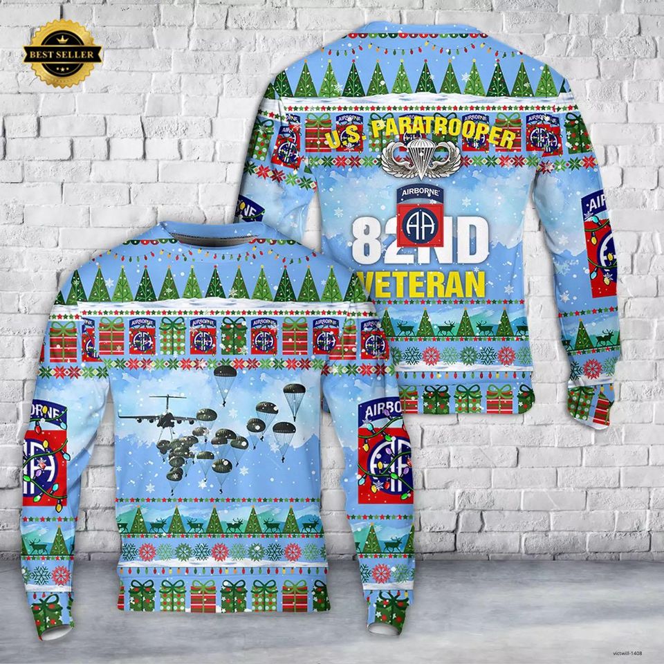 82nd Airborne Paratrooper Christmas Sweater - Veteran Holiday