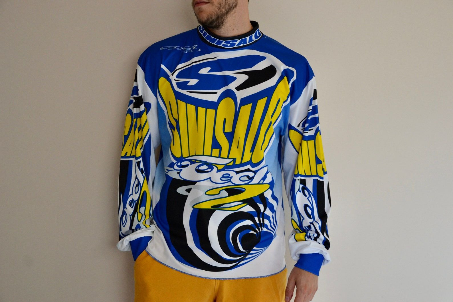 90S Vintage Sinisalo Racing Motocross Jersey Ugly Christmas Sweater Adult 3D Funny Matching for family