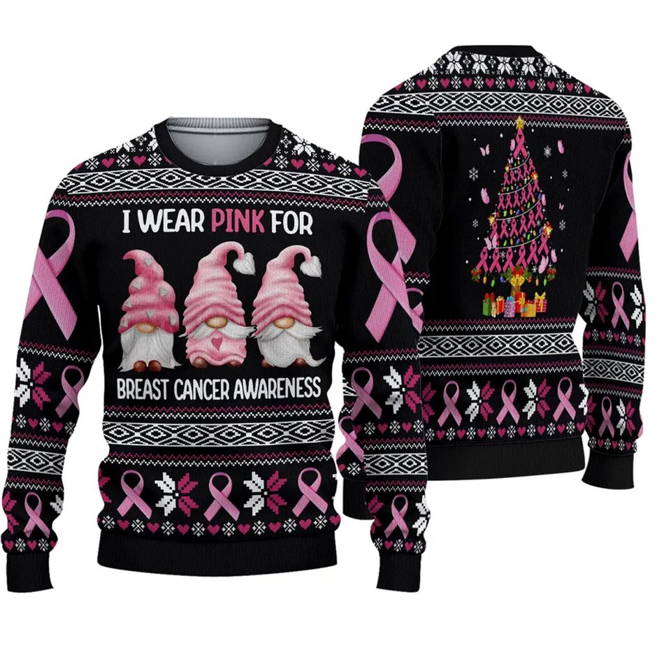 A Bright Pink Ribbon Christmas Ugly Sweater
