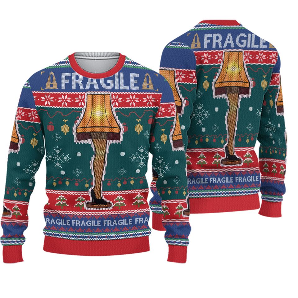 A Christmas Story Fragile Leg Lamp Ugly Sweater, Must Be Italian Fra Gee Lay
