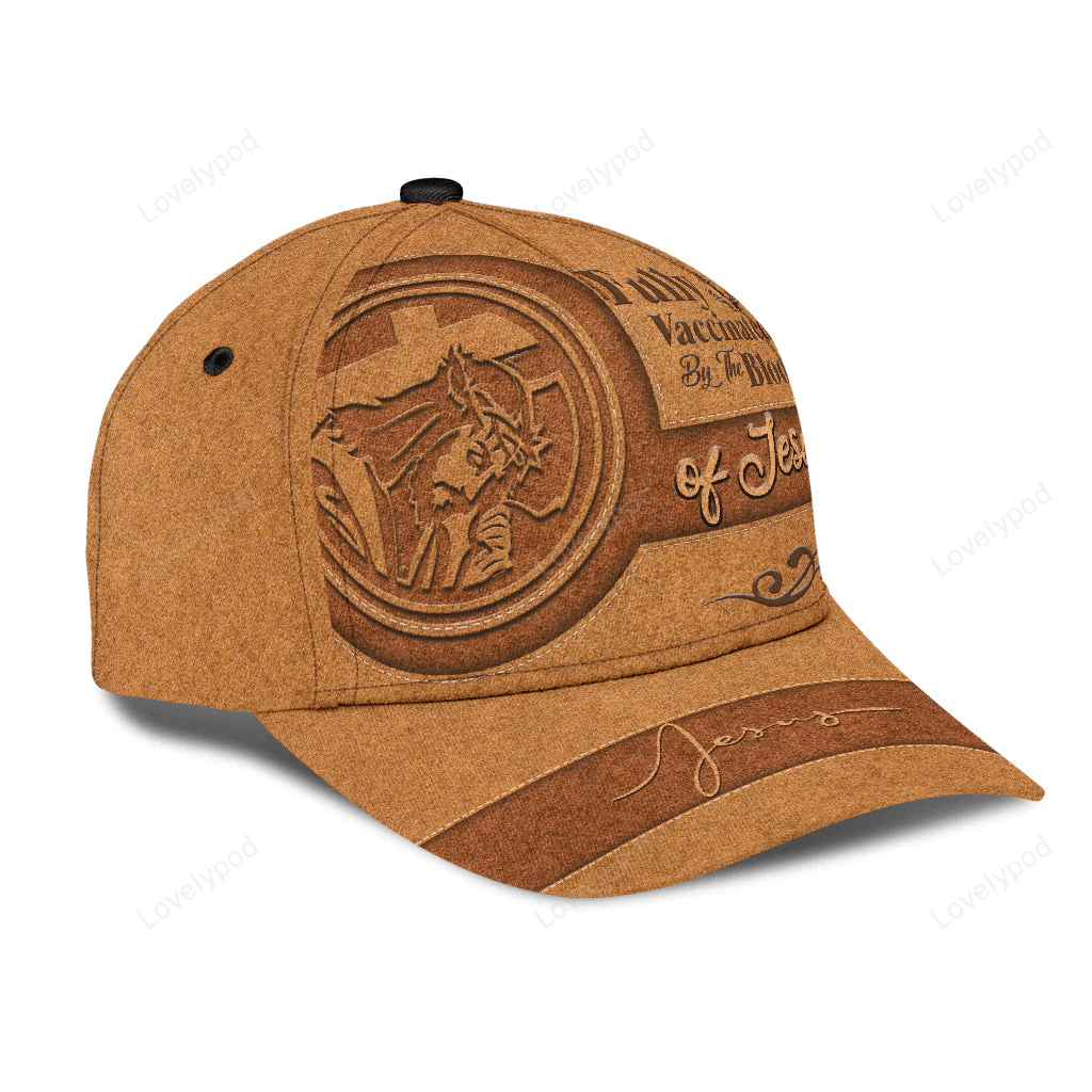 A Classic Cap Hat Fully Vaccinated By The Blood Of Jesus Leather Cover, Baseball Jesus Cap Hat Trucker Hats Custom Hats Gifts For Men & Women