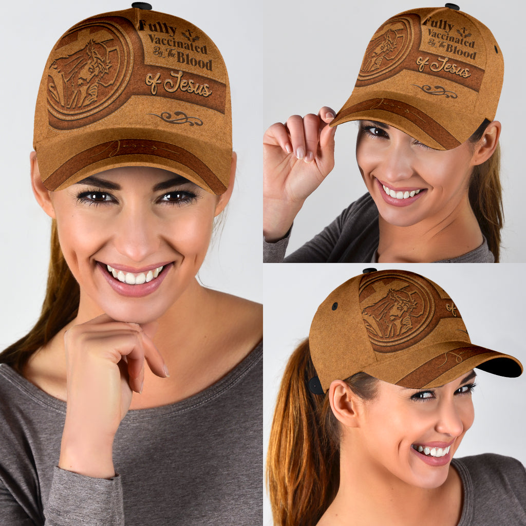 A Classic Cap Hat Fully Vaccinated By The Blood Of Jesus Leather Cover, Baseball Jesus Cap Hat Trucker Hats Custom Hats Gifts For Men & Women