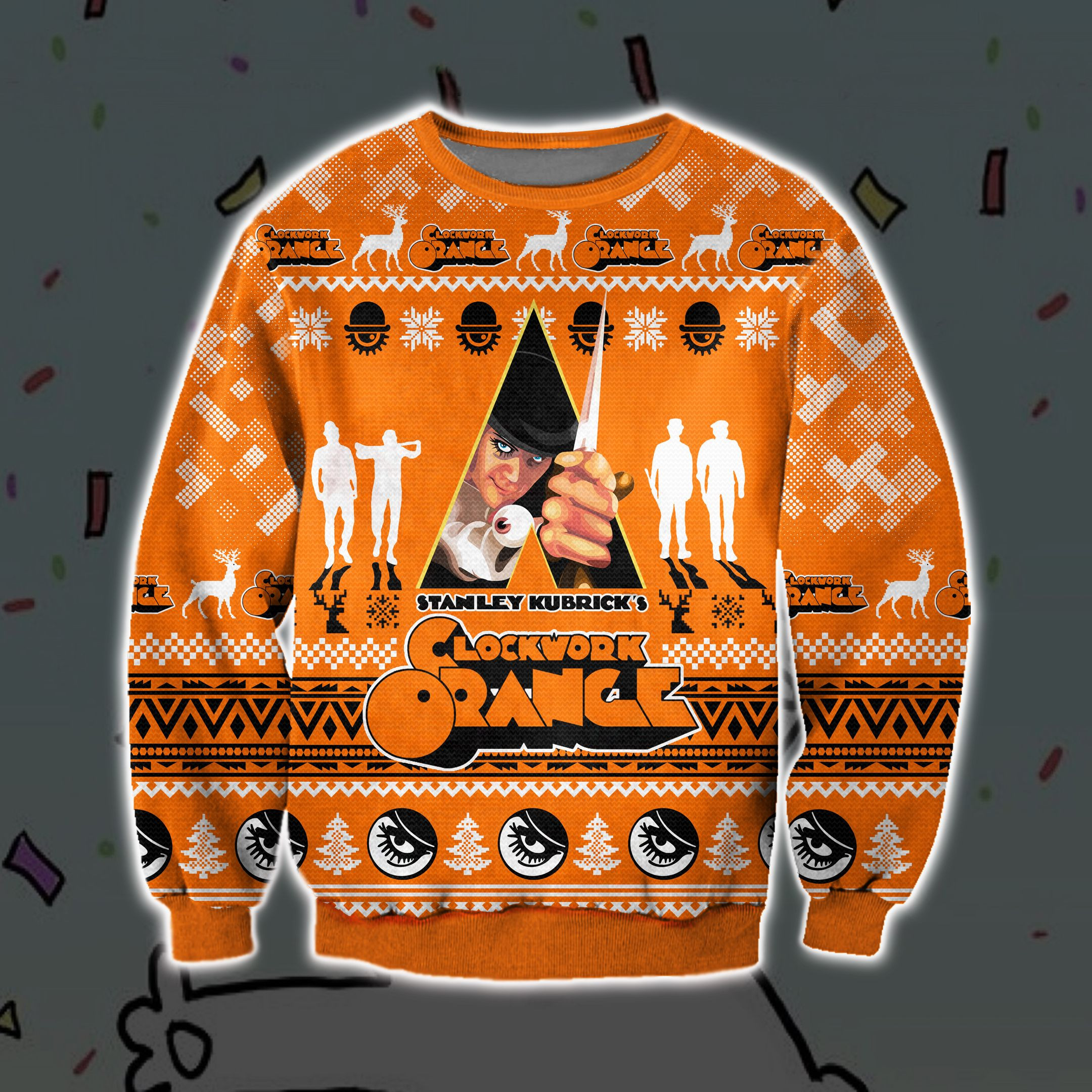 A Clockwork Orange 3D Print Ugly Christmas Sweater Adult 3D Funny Matching for family