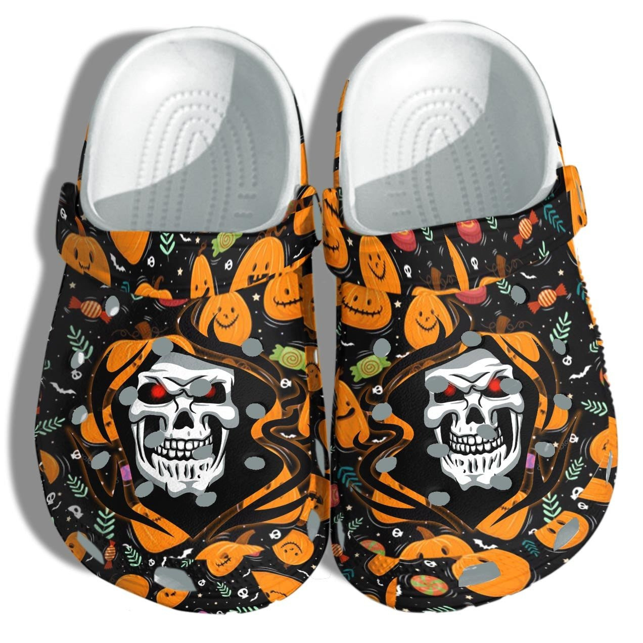 A Death Tattoo With Pumpkin Clog - Halloween Custom Shoes Birthday Gifts For Men Boy