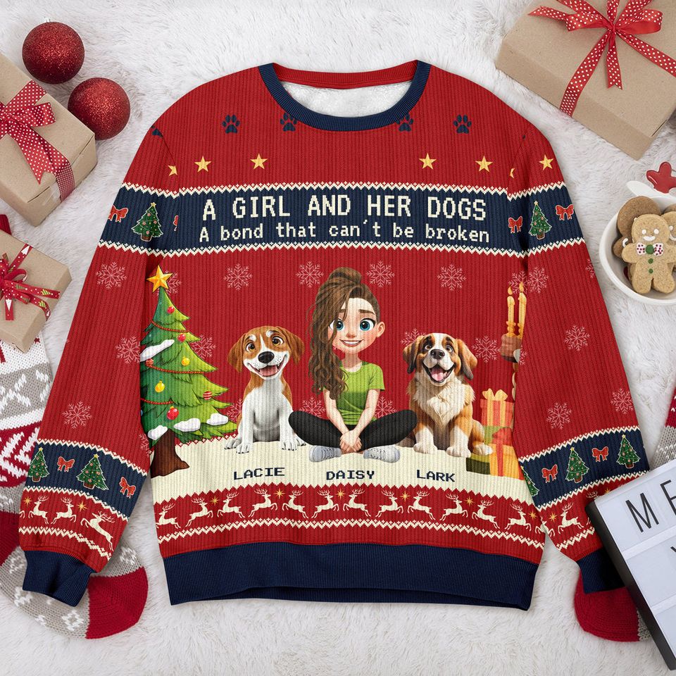 A Girl With Her Dogs - Personalized Ugly Sweater