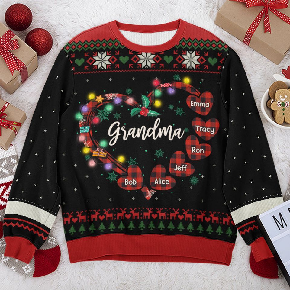 A Grandma's Love Is The Heartwarming Glue That Holds Generations Together Grandma Christmas Gift Personalized Custom Memaw Wool Ugly Sweatshirt