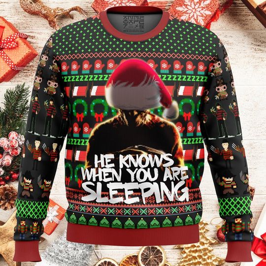 A Nightmare on Elm Street Ugly Christmas Sweatshirt | He Know When You Are Sleeping Ugly Xmas Sweatshirt - Image 8