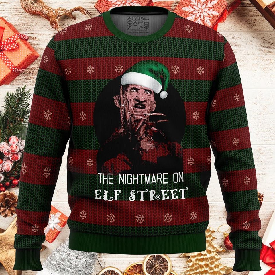 A Nightmare on Elm Street Ugly Christmas Sweatshirt | He Know When You Are Sleeping Ugly Xmas Sweatshirt - Image 4