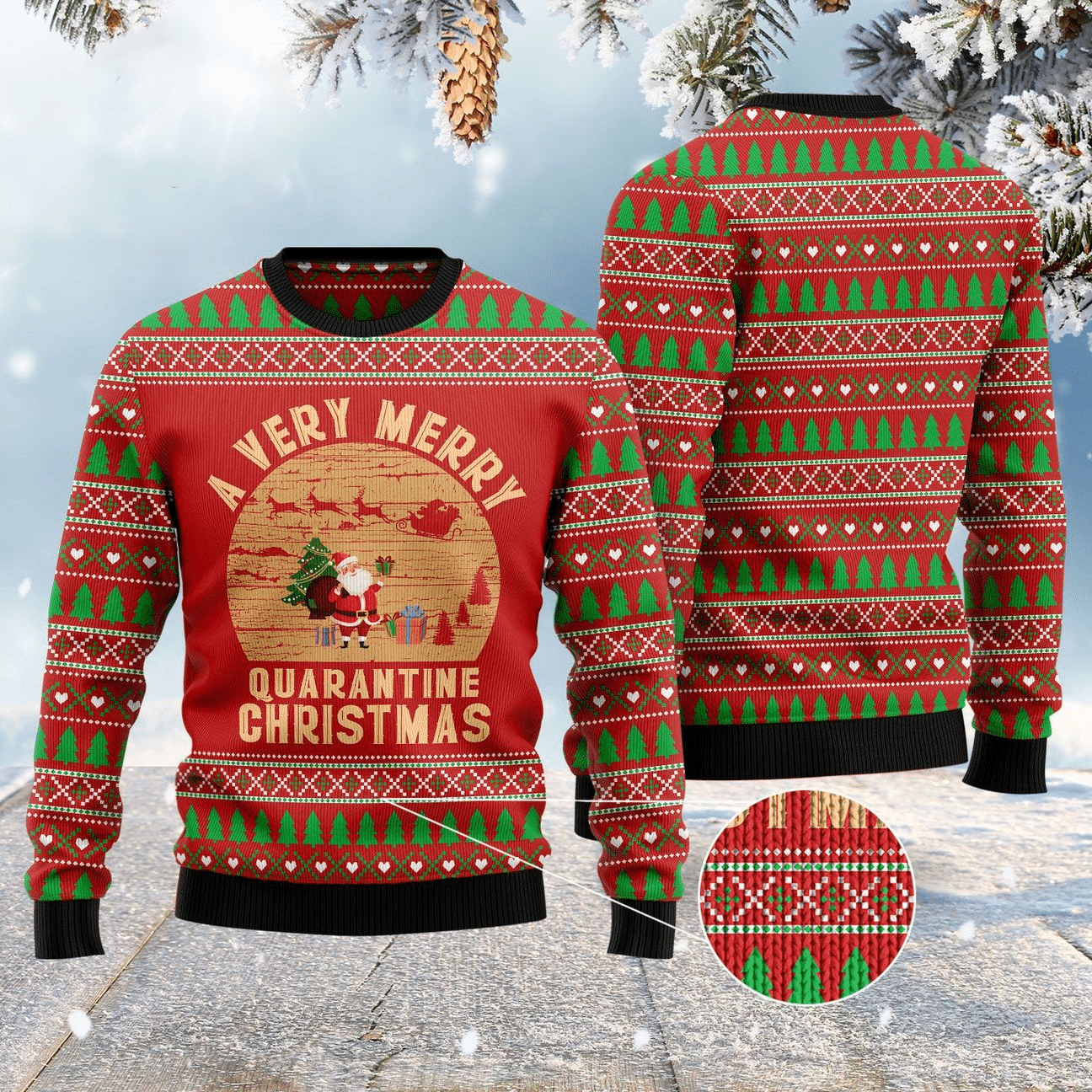 A Very Merry Quarantine Christmas Ugly Christmas Sweater Adult 3D Funny Matching for family