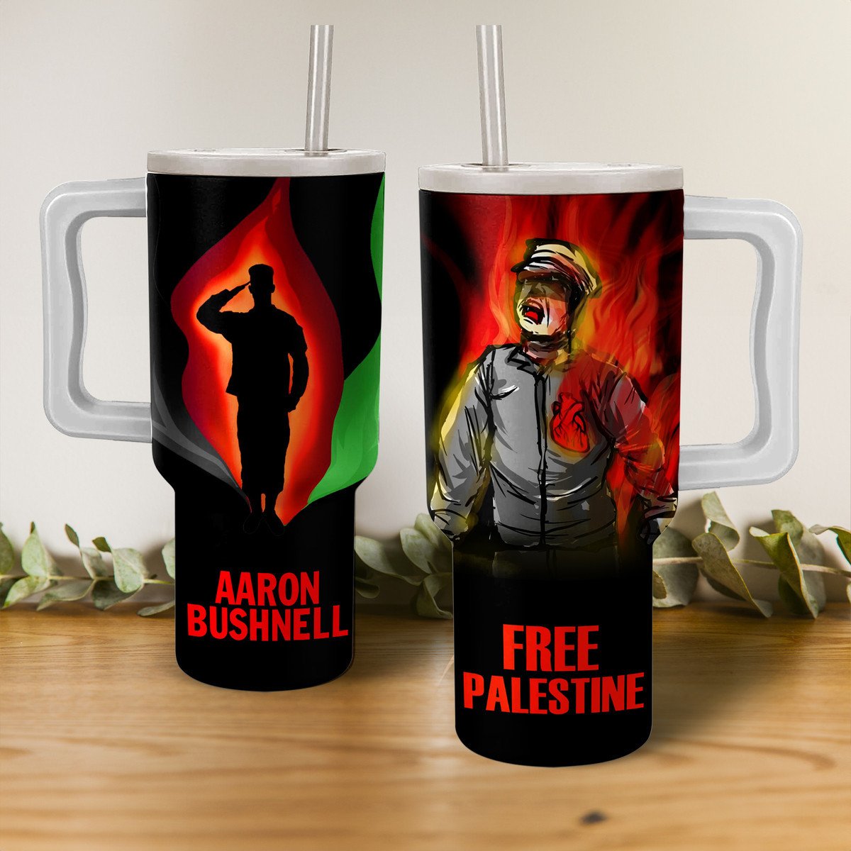 Aaron Bushnell Free Palestine Custom Stanley Cup 40 oz 30 oz Tumbler With HandleTVC2301150