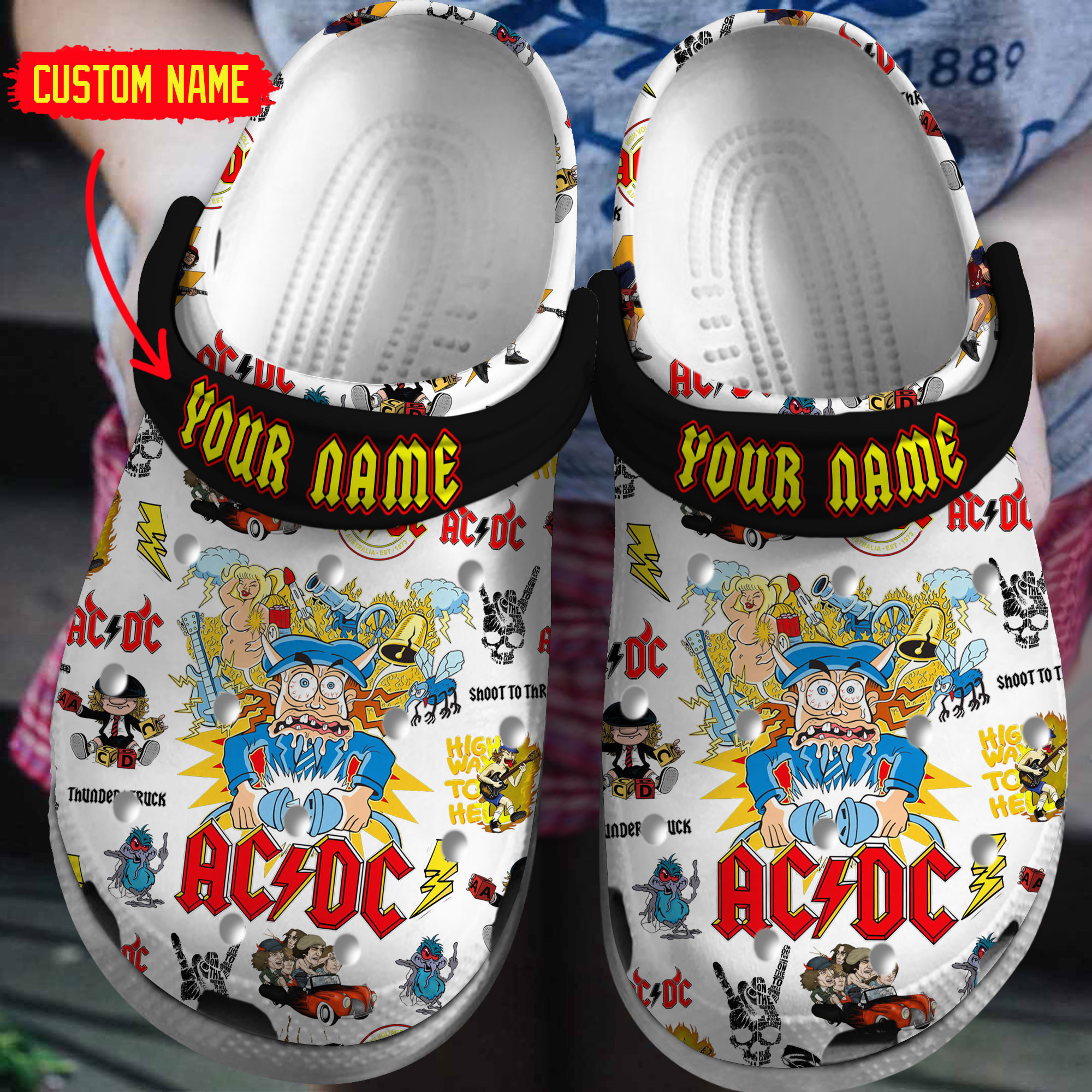 ACDC Music Crocs Crocband Clogs Shoes Comfortable For Men Women and Kids