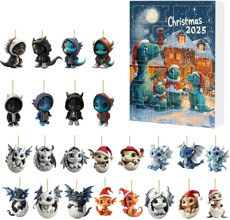 Acrylic Advent Calendar Blind Box Christmas Countdown Dinosaur Themes Hanging Ornaments Holiday