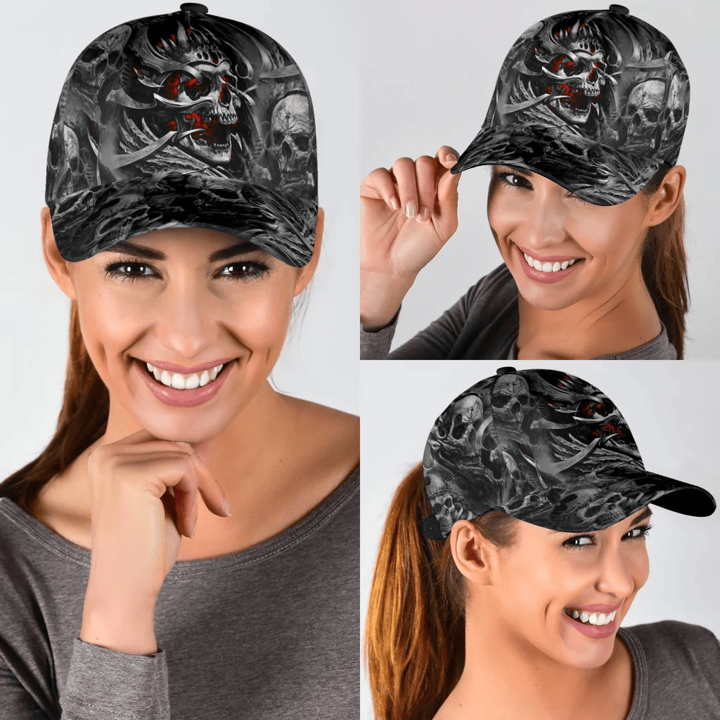 Adeenyc 3D All Over Printed Baseball Cap With Skull, Skull Cap Hat For Men And Women Trucker Hats Custom Hats Gifts For Men & Women