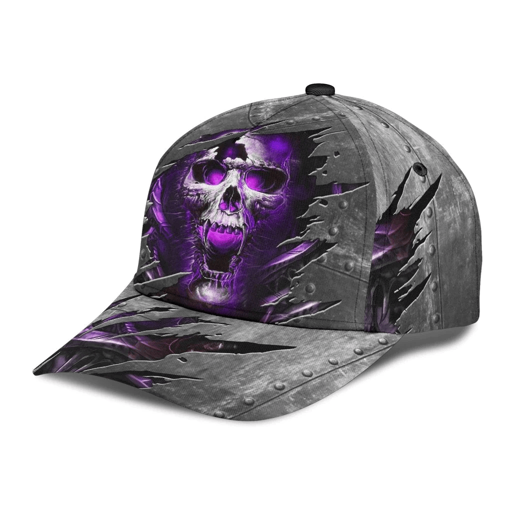 Adeenyc 3D Skull Cap Hat, Purple Skull On Baseball Cap Hat Metal Pattern Trucker Hats Custom Hats Gifts For Men & Women