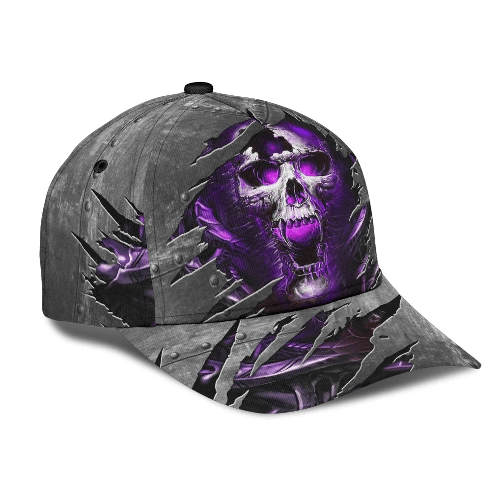 Adeenyc 3D Skull Cap Hat, Purple Skull On Baseball Cap Hat Metal Pattern Trucker Hats Custom Hats Gifts For Men & Women