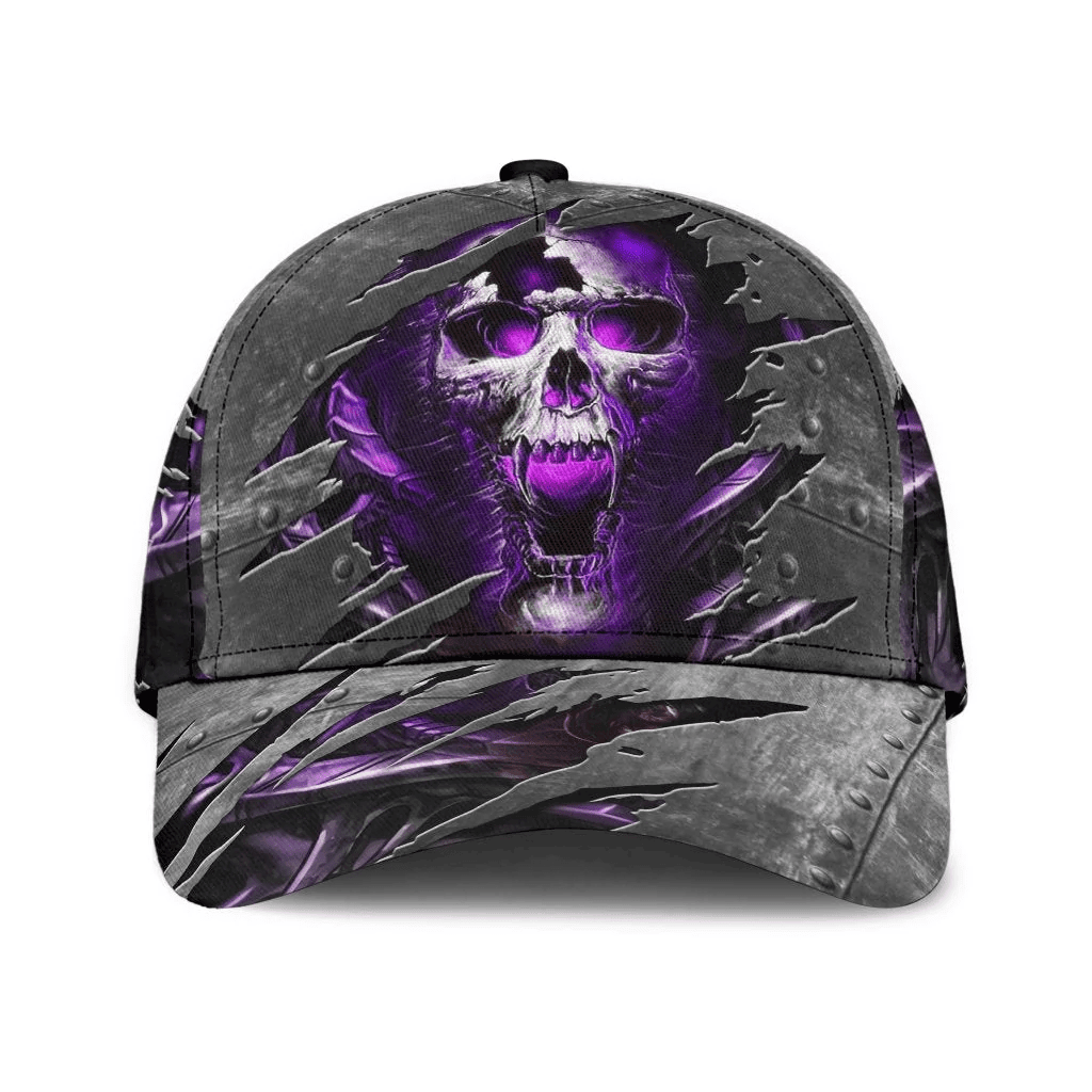 Adeenyc 3D Skull Cap Hat, Purple Skull On Baseball Cap Hat Metal Pattern Trucker Hats Custom Hats Gifts For Men & Women