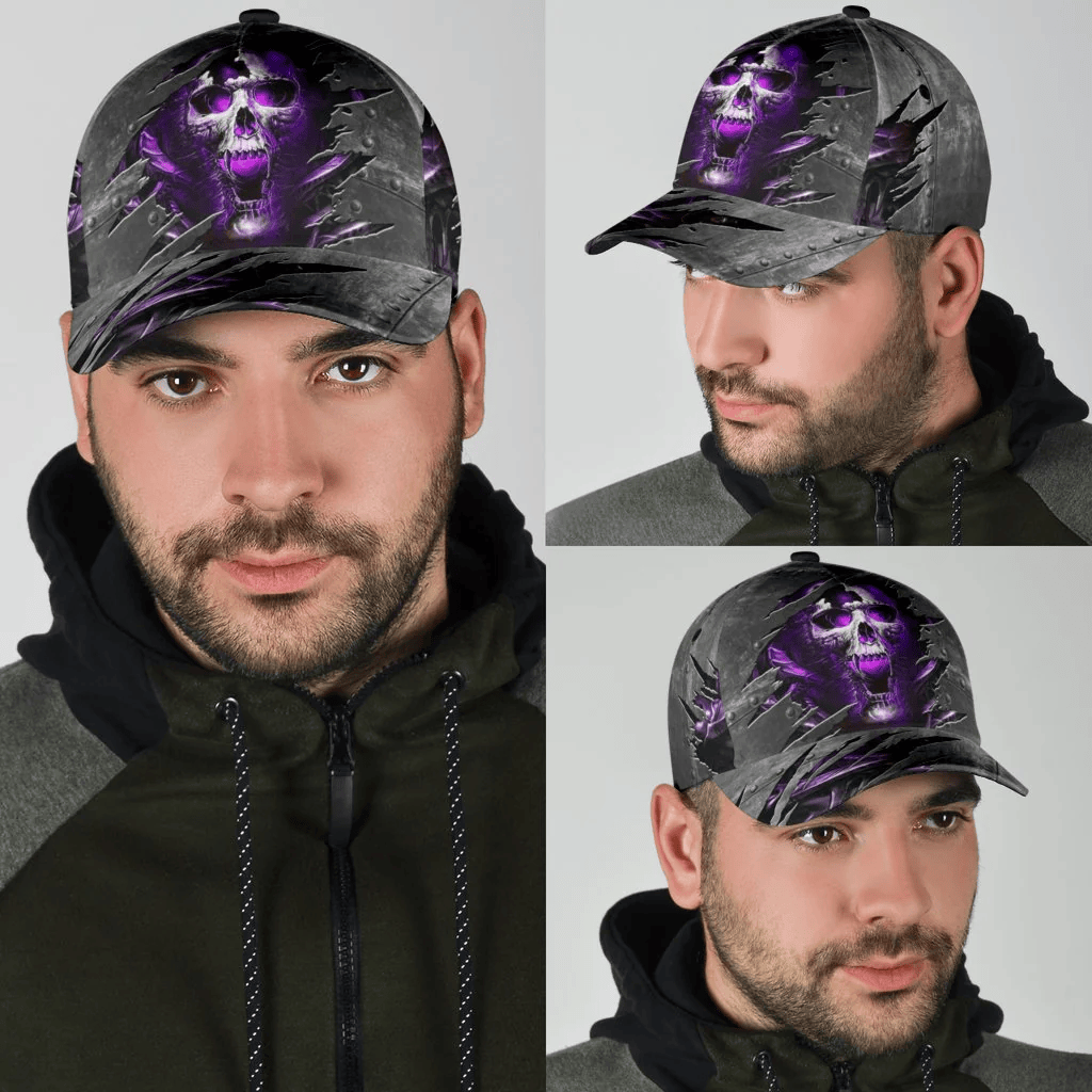 Adeenyc 3D Skull Cap Hat, Purple Skull On Baseball Cap Hat Metal Pattern Trucker Hats Custom Hats Gifts For Men & Women