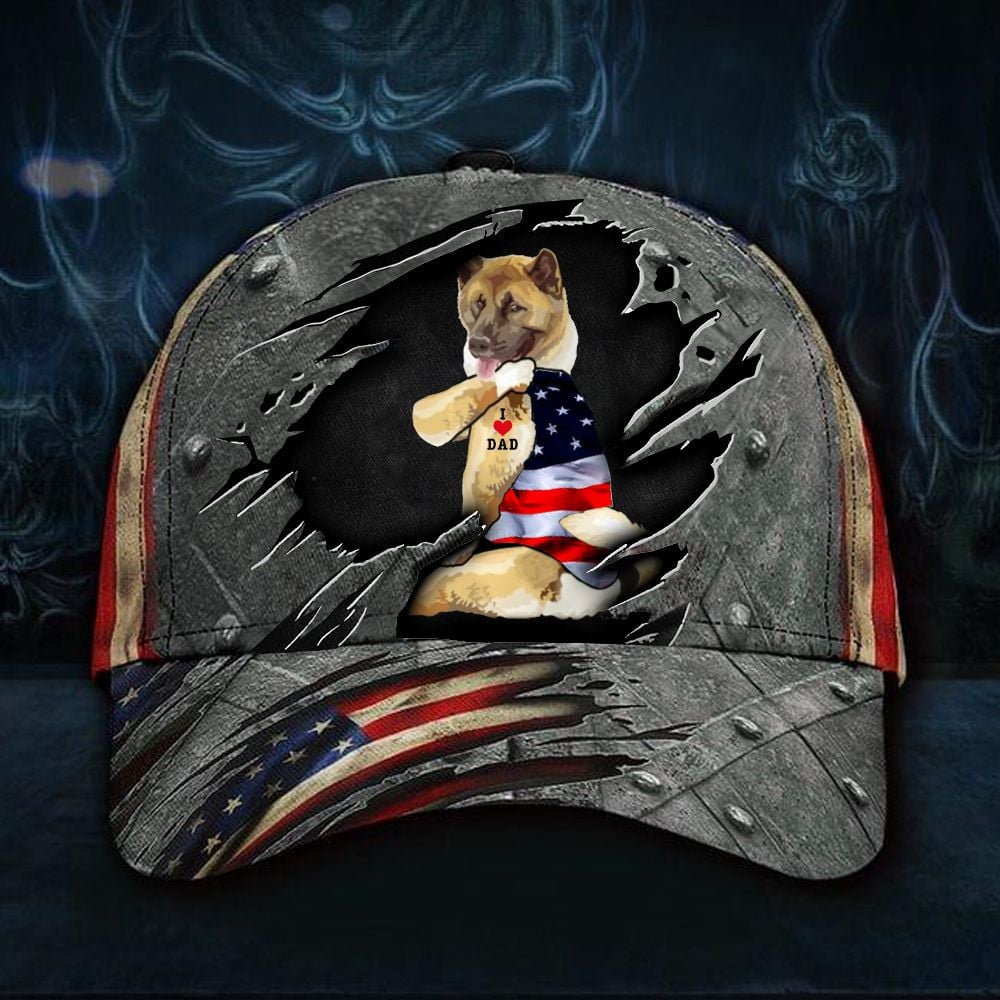Adeenyc Akita US Flag Hat I Love Dad Cap Presents For Dad Trucker Hats Custom Hats Gifts For Men & Women