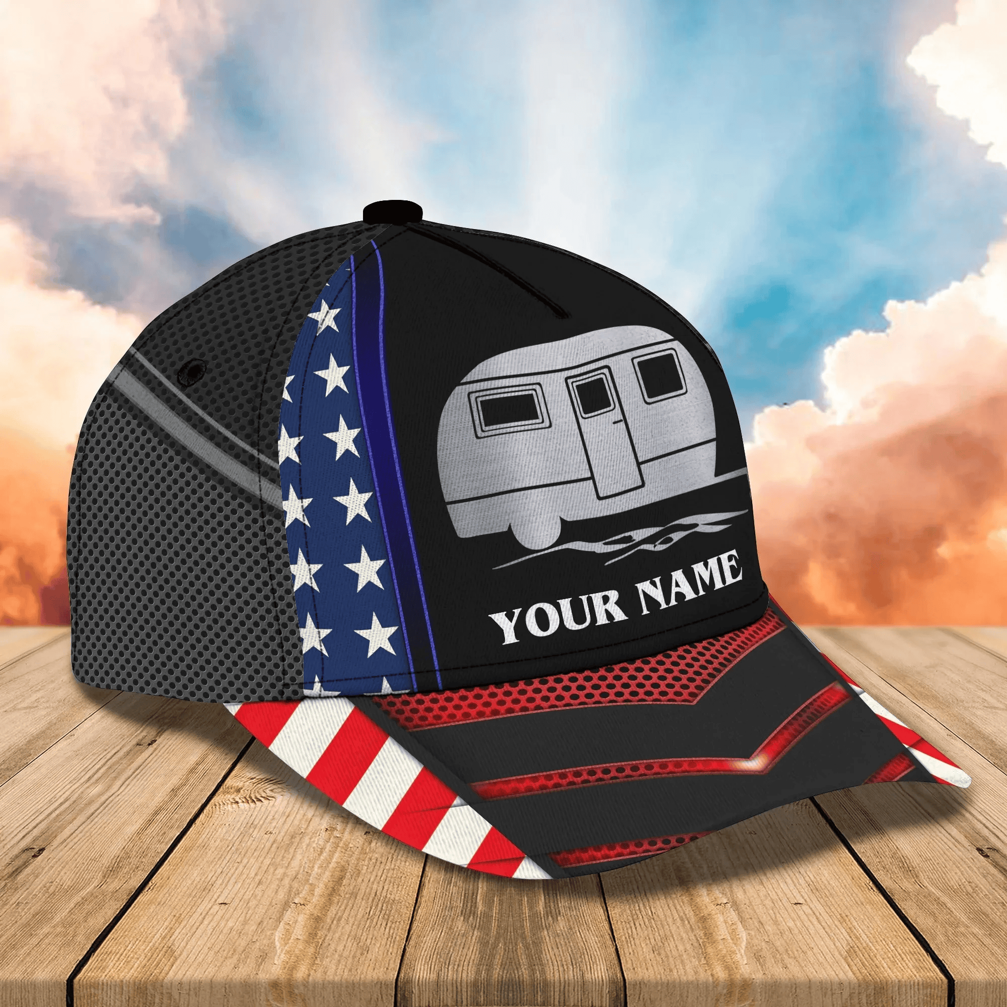 Adeenyc America Caravan Camping Car Baseball Cap Hat Personalized Name Cap For Camping Trucker Hats Custom Hats Gifts For Men & Women