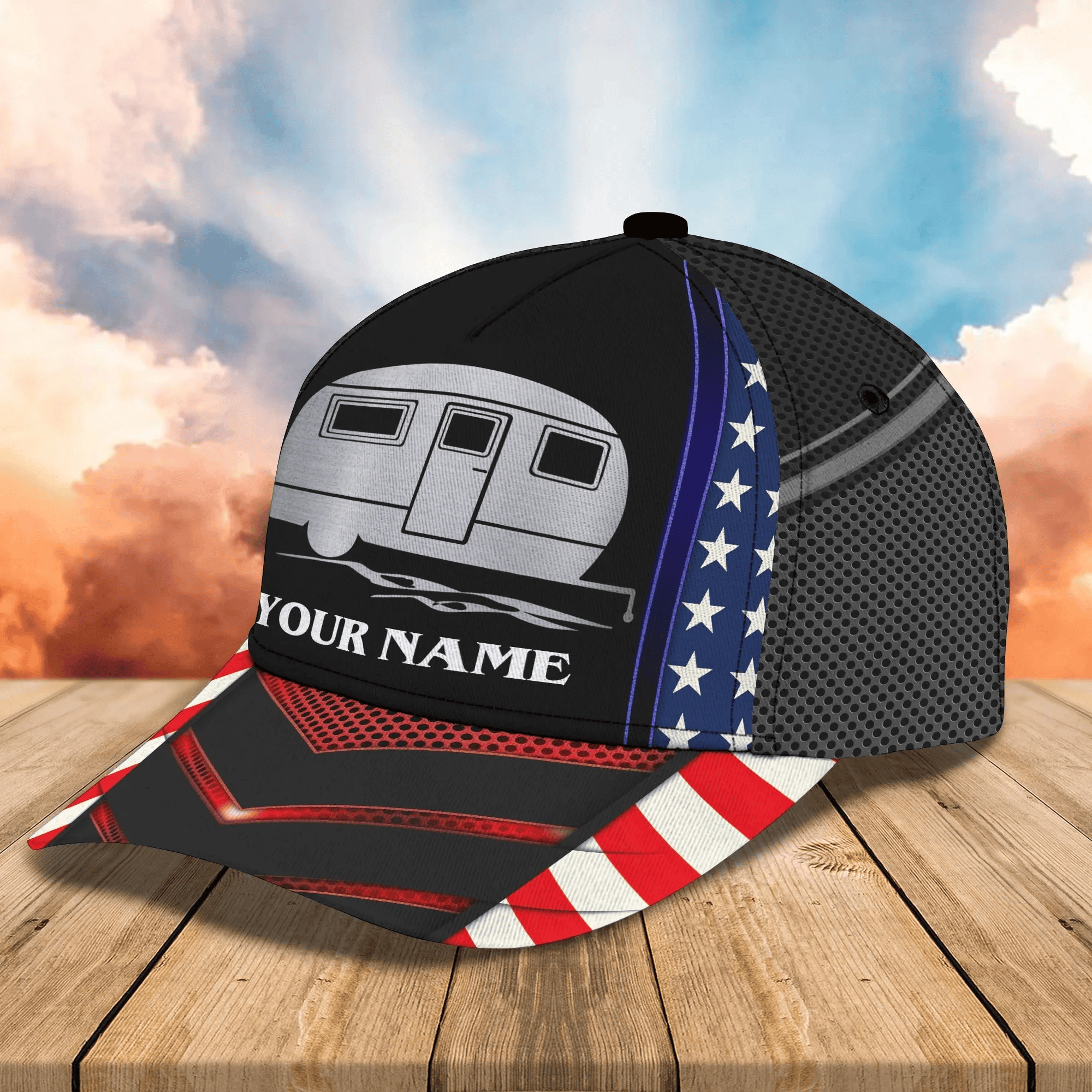 Adeenyc America Caravan Camping Car Baseball Cap Hat Personalized Name Cap For Camping Trucker Hats Custom Hats Gifts For Men & Women