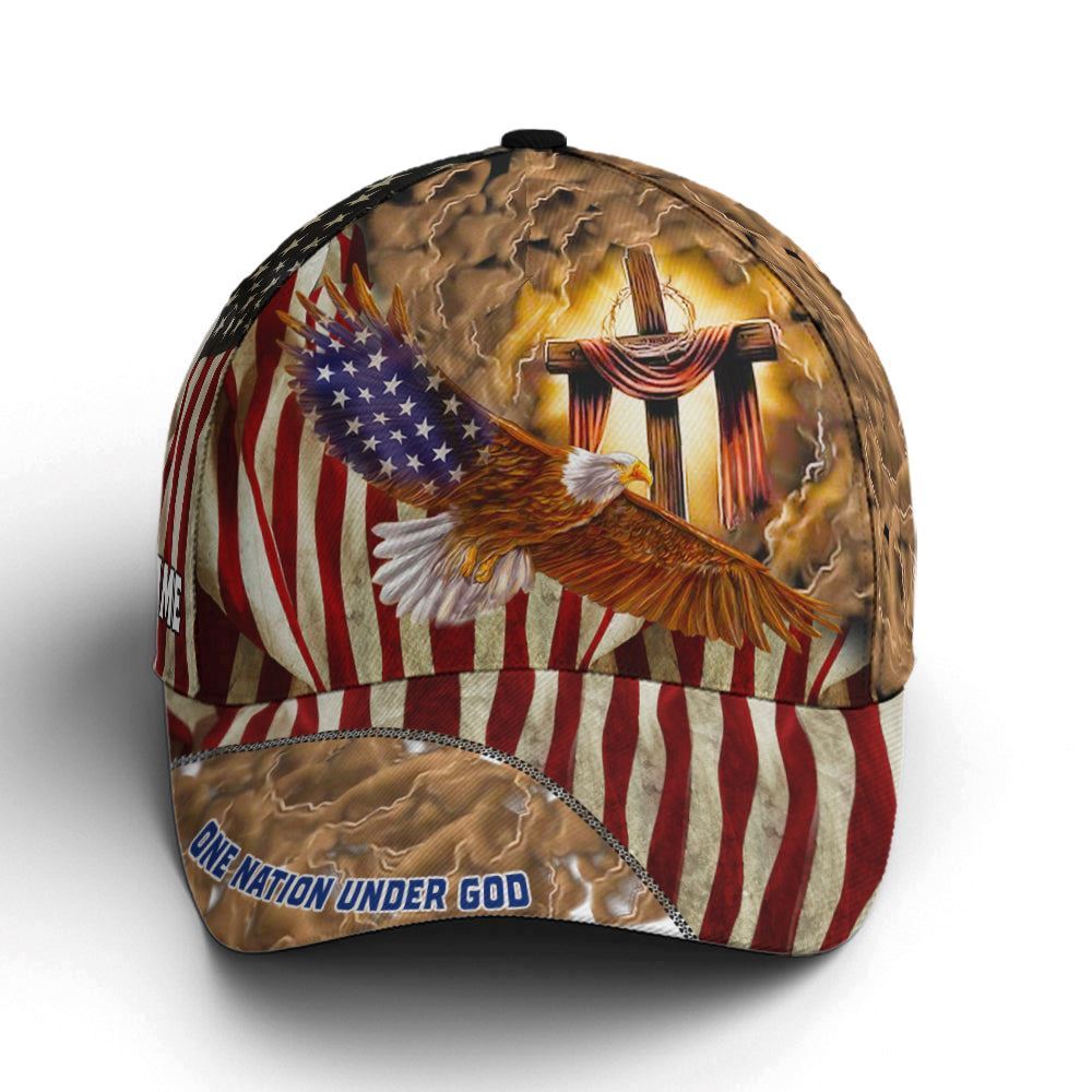 Adeenyc American Eagle Flag One Nation Under God Cross Sign All Over Print Baseball Cap, God Baseball Cap, Christian Cap, Christian Hat Trucker Hats Custom Hats Gifts For Men & Women