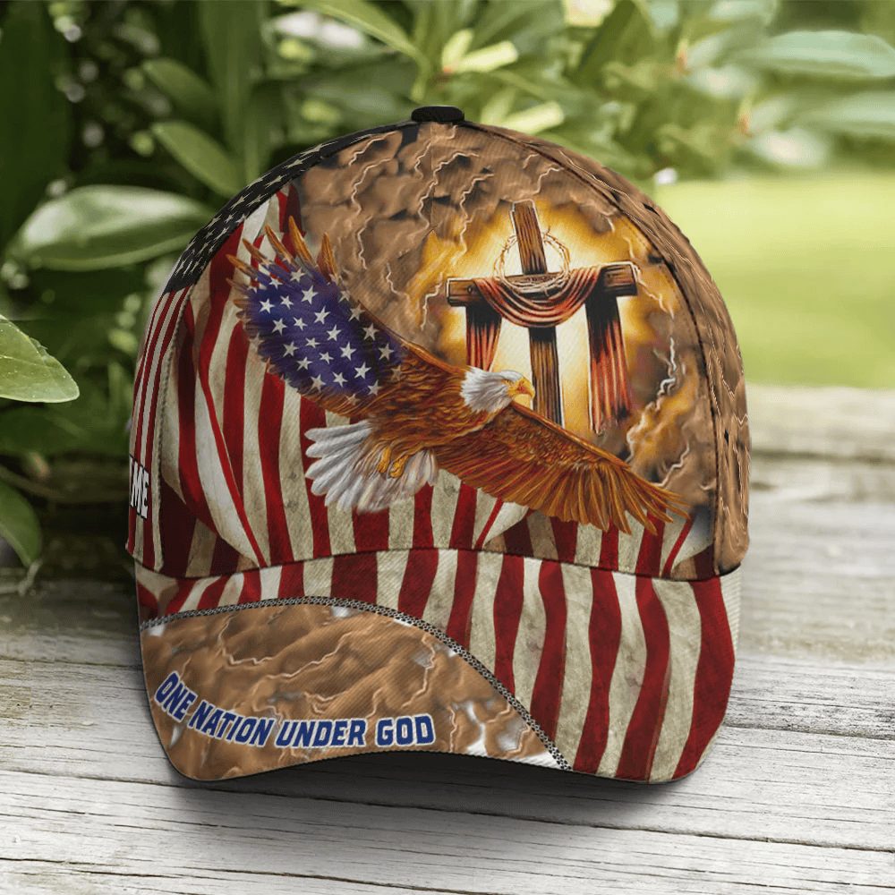 Adeenyc American Eagle Flag One Nation Under God Cross Sign Baseball Cap Trucker Hats Custom Hats Gifts For Men & Women