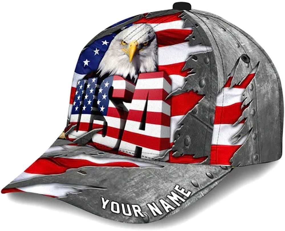 Adeenyc American Flag Bad Eagle Custom Name Baseball Cap, Christian Baseball Cap, Religious Cap, Christian Hat Trucker Hats Custom Hats Gifts For Men & Women