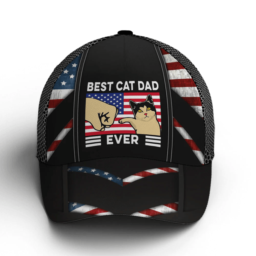 Adeenyc American Flag Best Cat Dad Ever Baseball Cap Trucker Hats Custom Hats Gifts For Men & Women