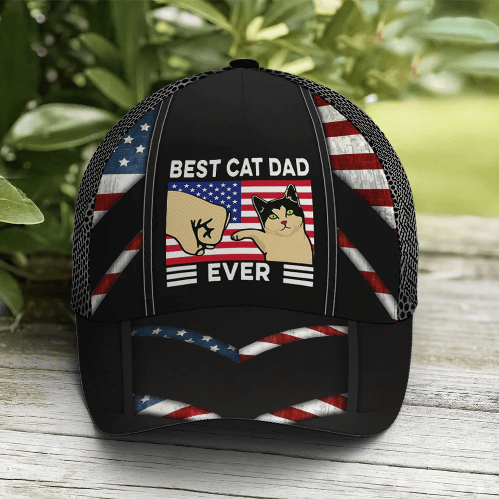 Adeenyc American Flag Best Cat Dad Ever Baseball Cap Trucker Hats Custom Hats Gifts For Men & Women