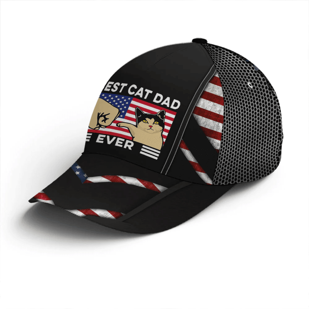 Adeenyc American Flag Best Cat Dad Ever Baseball Cap Trucker Hats Custom Hats Gifts For Men & Women