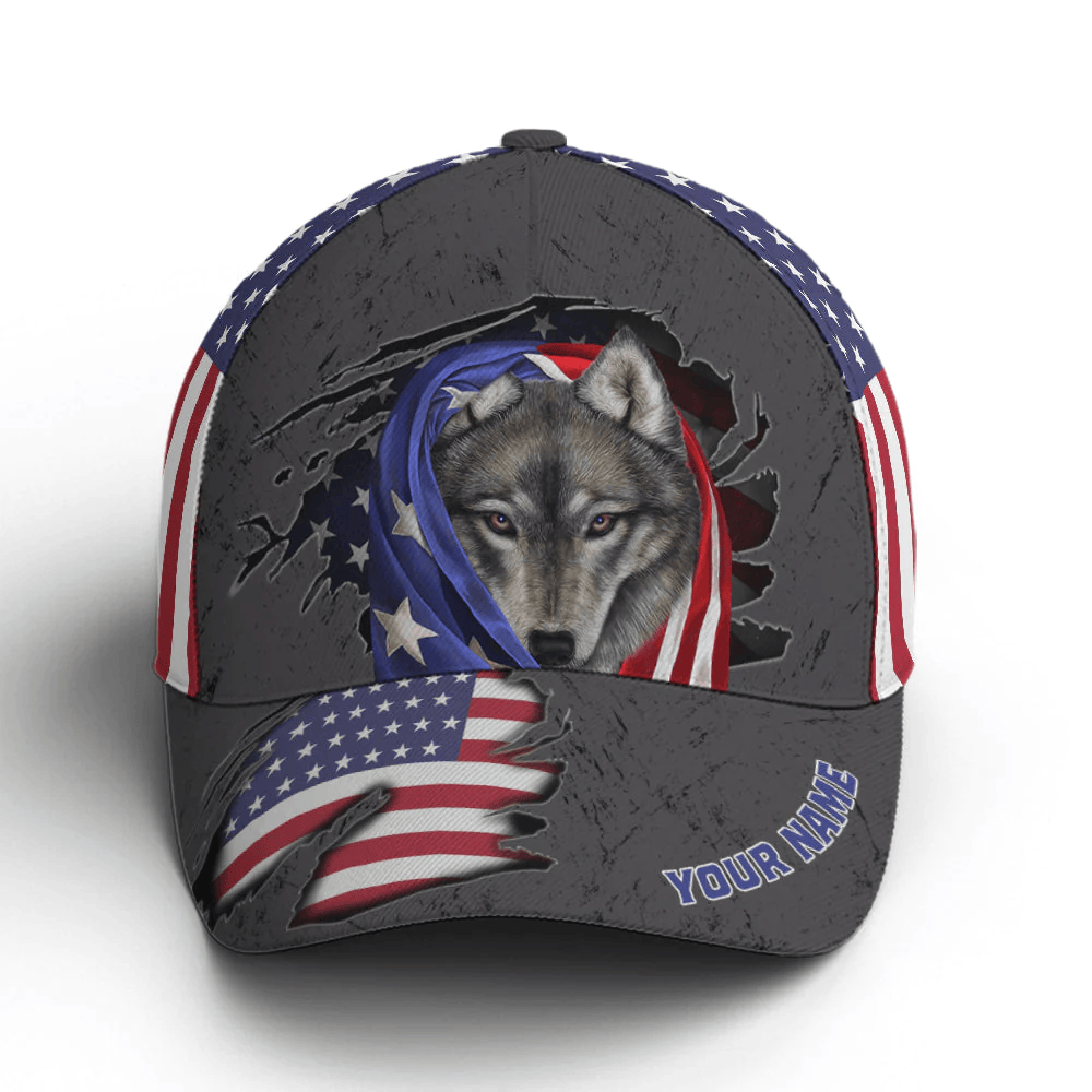 Adeenyc American Flag Grey Wolf Metal Style Baseball Cap Trucker Hats Custom Hats Gifts For Men & Women