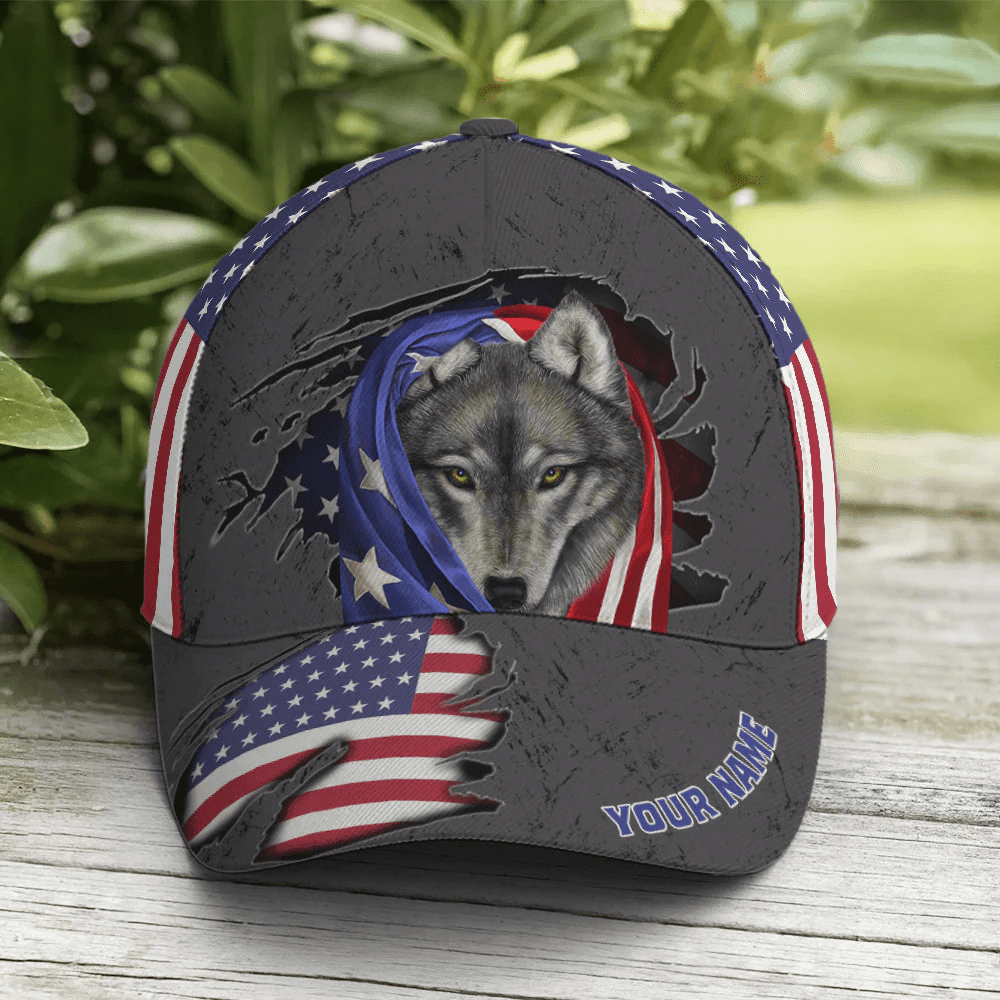 Adeenyc American Flag Grey Wolf Metal Style Baseball Cap Trucker Hats Custom Hats Gifts For Men & Women