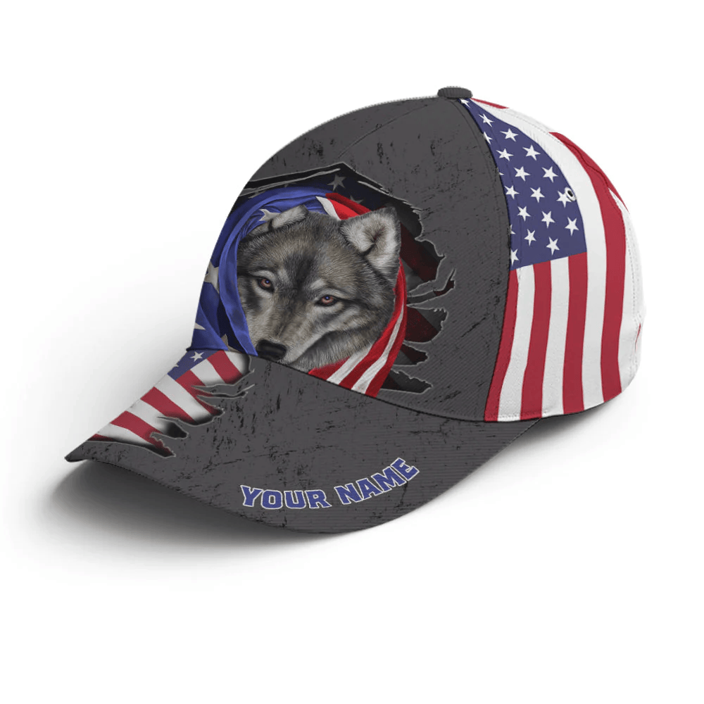 Adeenyc American Flag Grey Wolf Metal Style Baseball Cap Trucker Hats Custom Hats Gifts For Men & Women