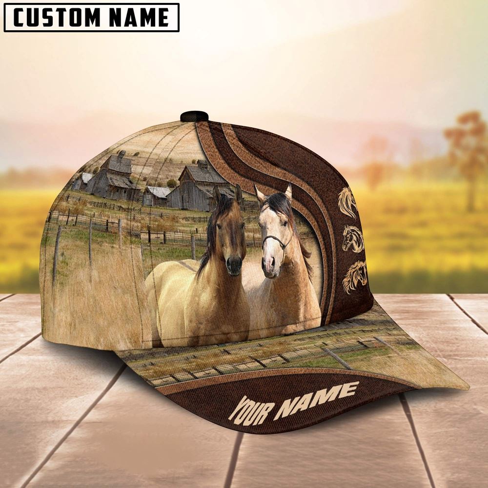 Adeenyc American Quarter Horses Dark Brown Pattern Customized Name Cap, Farm Cap, Farmer Baseball Cap, Cow Cap, Cow Gift, Farm Animal Hat Trucker Hats Custom Hats Gifts For Men & Women
