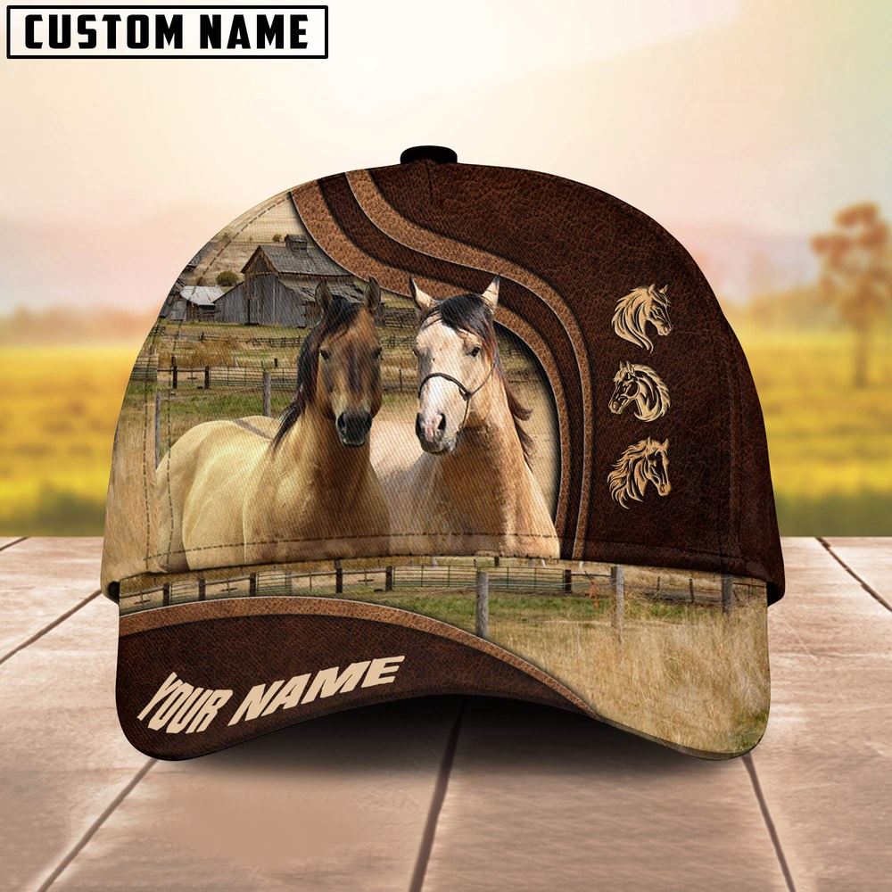 Adeenyc American Quarter Horses Dark Brown Pattern Customized Name Cap, Farm Cap, Farmer Baseball Cap, Cow Cap, Cow Gift, Farm Animal Hat Trucker Hats Custom Hats Gifts For Men & Women