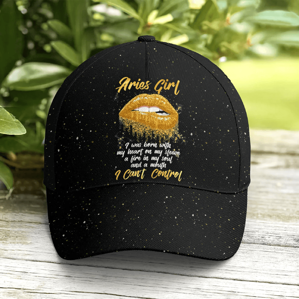 Adeenyc Aries Girl Sassy Lips Baseball Cap Black  All Over Print Hat Trucker Hats Custom Hats Gifts For Men & Women