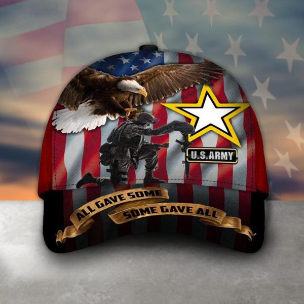 Adeenyc Army Veteran Hats, Custom Veteran Hats, US Army All Gave Some Some Gave All Eagle And Kneeling Soldier American Flag Army Star Logo Veterans Day Classic Cap Trucker Hats Custom Hats Gifts For Men & Women